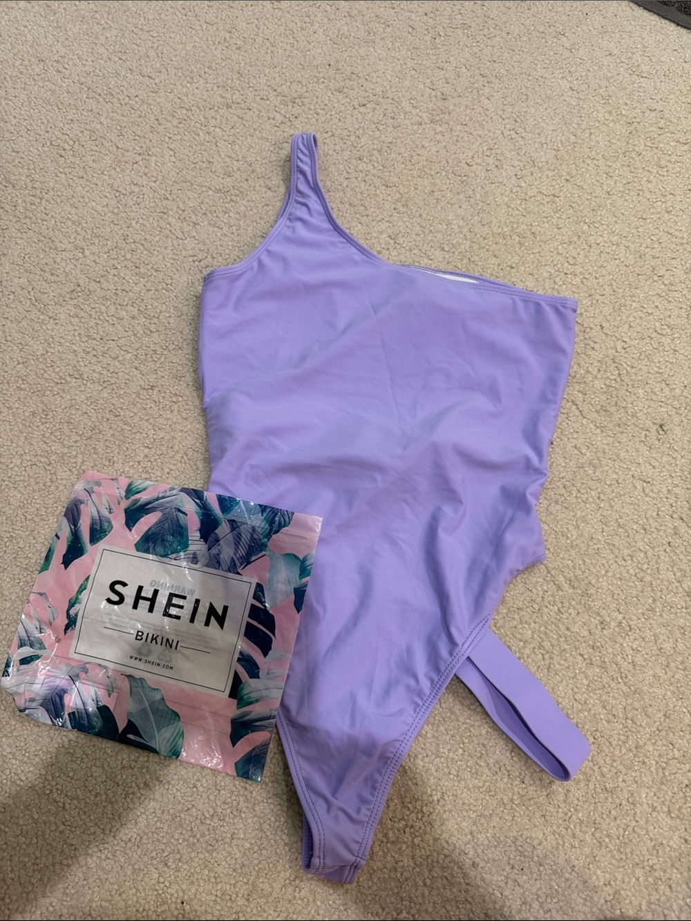 SHEIN Lavender One-Shoulder Swimsuit